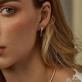 Dangle Earrings for Women Trendy 14K Gold Plated Hypoallergenic Drop Hoop Earrings Dainty Diamond Green Emerald Birthstone Huggie Earrings for Birthday Gifts
